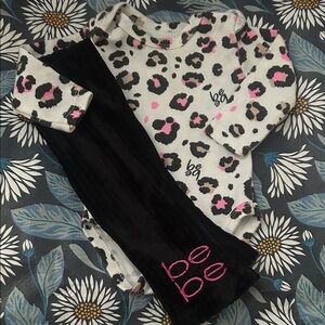 Bebe White and Black Leopard Onesie Set